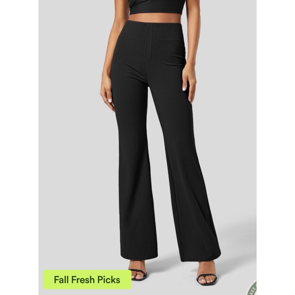 Halara Flex High Waisted Back Side Pocket Slight Flare Work Pants Black S Tall